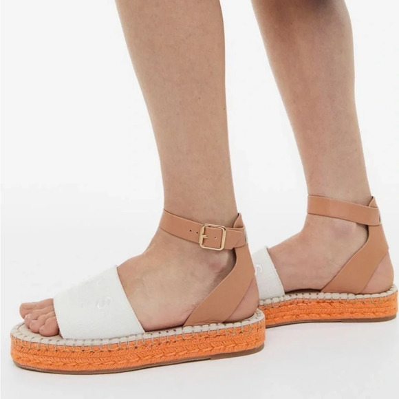 H&M Paris theme orange and white espadrille sandals 38 - Picture 2 of 11